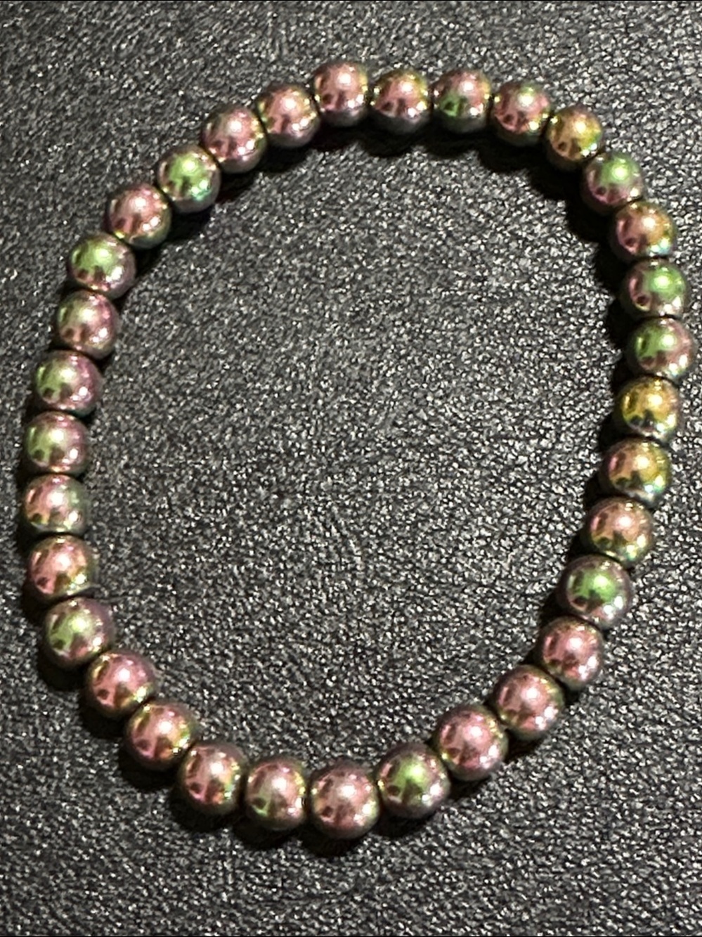 Pink & Green Hematite Semi Precious Round Bead Stretch Bracelet